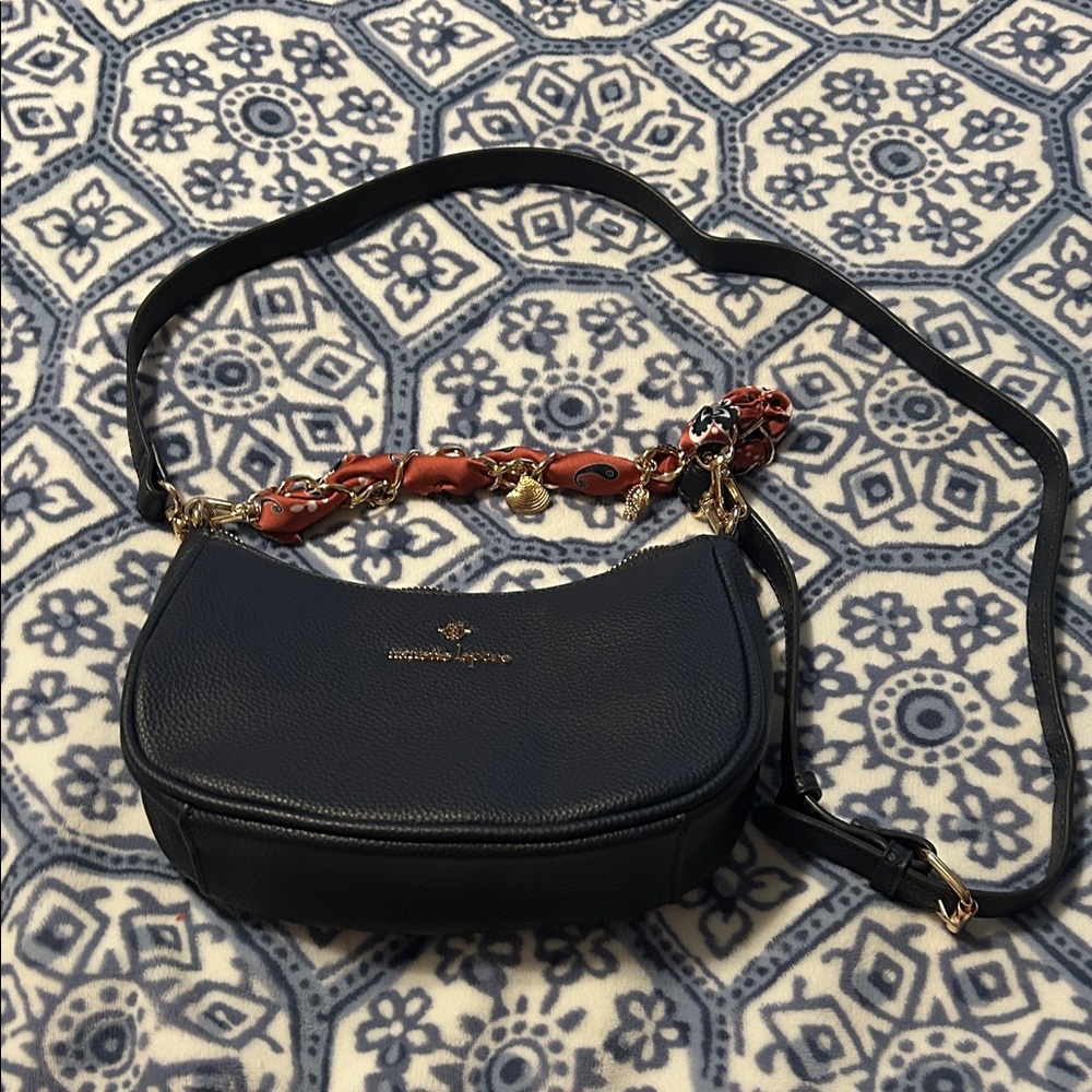 Nanette Lepore Navy Crossbody with Red Scarf-Wrapped nautical charm chain